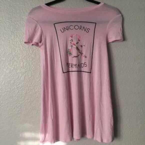 Grayson Social Pink Unicorns‎ & Mermaids Graphic Tee Lightweight Twee Casual - Picture 2 of 8